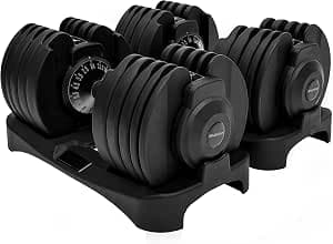 BRAINGAIN Adjustable Dumbbell Pair 15 in 1 (24kg) & 17 in 1 (40kg) Weight Levels, Smart Click Technology for Quick Change, Non-Slip Handle, Space Saving for Home Training