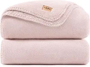 UGG Whitecap Full/Queen Blanket, Fleece Fluffy Blanket for Bed, Luxury Cozy Oversized Throw for Couch, Washable Hypoallergenic Queen Bedding, Cute Decor, 90" x 90", Quartz Pink