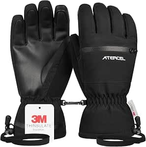 ATERCEL Ski Gloves with 3M Thinsulate, Warmth Waterproof Snow Gloves Winter Touchscreen, for Men and Women in Skiing