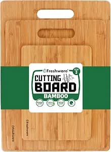 Freshware Bamboo Cutting Board Set of 3, Wooden Cutting Boards for Kitchen, Knife Friendly Food Grade Chopping Board, Lightweight with Hanging Hole for Easy Storage