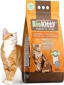 BioKitty Clumping Cat Litter, 10L Highly Absorbent Natural Bentonite Minerals, Long Lasting Odour Control, Maximum Hygiene with Strong Cat Litter Clumping (Unscented, Pack of 1)