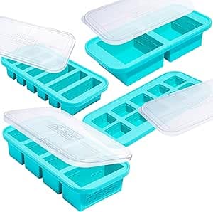 Souper Cubes Silicone Freezer Mold Gift Set, 2 Tbsp, 1/2, 1, & 2 Cup - Aqua | 100% Platinum-Cured Silicone Food Storage Containers, Oven & Microwave Safe, The Perfect Freezer Meal Prep Container Gift Set