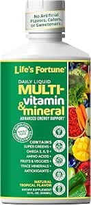 Life's Fortune Liquid Multivitamin for Adults Men & Women, Teens – High Absorption Daily Vitamins – Trace Minerals, Amino Acids with Biotin, L-Arginine, Potassium – Tropical Flavor, Sugar Free, 32 oz