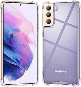 Transparent protective case for Samsung Galaxy S21 5G - Hybrid design - Hard polycarbonate back with flexible TPU frame - Slim fit - For men, women, boys, and girls - 4 corners
