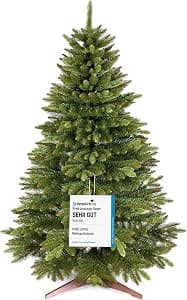 Pure Living Premium Artificial Christmas Tree 220 cm - Test Winner - Lifelike, Dense Branches, Artificial Christmas Tree with Wooden Stand