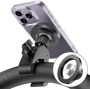 Magnetic Phone Holder Clamp Mount:[24*N55 Magnet]Rotatable Handlebar Accessories for MagSafe for Regular Bike Ride,Stroller,Peloton,Steering Wheel,Scooter,Push Cart,Treadmill,Compatible with PopSocket