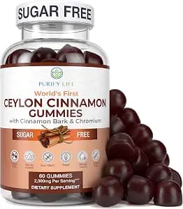 Sugar-Free Ceylon Cinnamon Gummies (2,000mg/Serving) – Vegan, Gluten-Free Herbal Cinnamon Supplement – Replace Cinnamon Capsules, Pills & Powders, 7-Keto – 60 Chews