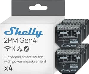 Shelly 2PM Gen4 WLAN Smart Relay Switch, Shutter Switch, Electricity Meter, 2 Channels, 16 A, Light Switch, Smart Home, Timer Switch, Alexa, Google & HomeKit, Matte, No Hub Required (Pack of 4)