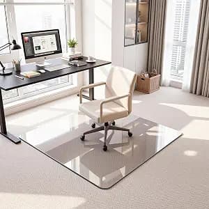 Antok Tempered Glass Chair Mat, 45"x45" Office Chair Mat for Carpet & Hardwood Floors, Heavy Duty 1/5" Desk Chair Mat for Smooth Rolling at Home or Office