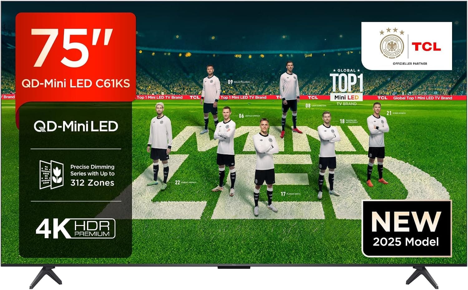 TCL 75C61KS QLED Mini LED TV, 75 Inches, 4K HDR Premium, Dolby Vision & Atmos, Onkyo 2.1 Sound, Smart TV with Google TV, Game Master, HDMI 2.1, AirPlay 2, Google Assistant & Alexa