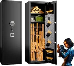 8-12 Fingerprint Gun Safe for Rifles and Pistols,No Assembly Required,Gun Safes for Rifle and Password Lock, Gun Cabinet for Home with Adjustable Shelves