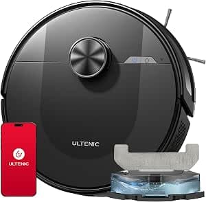 Ultenic D10 Robot Vacuum Cleaner with Mop Function, 3-in-1, 5000Pa Vacuum Cleaner Robot with LiDAR Navigation, 50 dB Robot Vacuum Cleaner, Robot Vacuum Cleaner with App Control, Ideal for Pet Hair