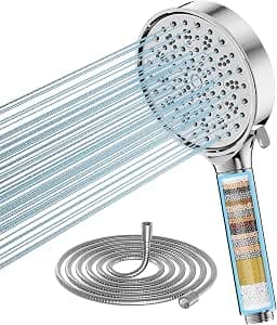 Cobbe Shower Head with Filter, High Pressure Hand Shower with Hose, 6 Jet Types, Shower Head Water-Saving with Filtration in 20 Layers, Shower Head for Hard Water, Residual Chlorine, Bacteria, Heavy Metal