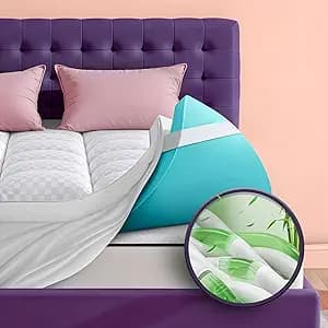 Dual Layer 4 Inch Memory Foam Mattress Topper for Pressure Relief with 4X Support, 2" Fluffy Pillow Top Queen Mattress Topper 50% Viscose Made from Bamboo Plus 2" Cooling Gel Memory Foam Mattress Pad