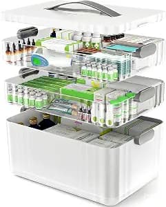 3-Tier Medicine Organizer - Portable Medicine Cabinet with Plastic Handle, Multipurpose Medical Box with Pill Box, Empty First Aid Kit for Home