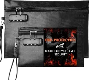 Fireproof Document Bag Set with Lock, 2 Pcs Money Box for Cash & Passport, 6200°F Fire Proof Bag for Documents 14"x9.8" & 10.6" x 6.7", Fireproof Document Safe, Waterproof Money Bags Pouch with Zipper