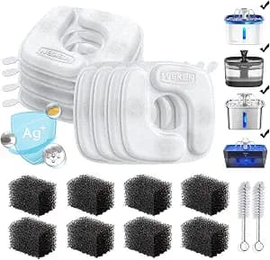 Veken Cat Water Fountain Filters, 8 Pack Replacement Filters & 8 Pack Replacement Pre-Filter Sponges Set for 50oz, 84oz, 95oz or 108oz Automatic Pet Fountain Dog Water Dispenser
