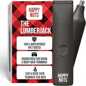 HAPPY NUTS Lumberjack 2.0 Men's Electric Body & Groin Hair Trimmer - Waterproof, Rechargeable Manscaping Kit Plus Foil Shaver - Quiet Motor for Efficient Grooming (Graphite 1.0)