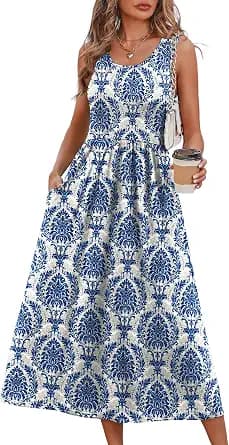WIHOLL Summer Dresses for Women Flowy Casual Midi Dress Beach Vacation Sundresses with Pockets