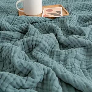 EMME Cotton Blanket Twin XL for Bed Soft Muslin Blankets 66"x90" Lightweight Breathable Layering Bedspread Coverlet All Season Gauze, Teal
