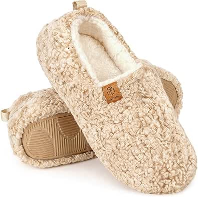 EverFoams Women’s Soft Curly Full Slippers Memory Foam Lightweight House Shoes Cozy Loafer with Polar Fleece Lining