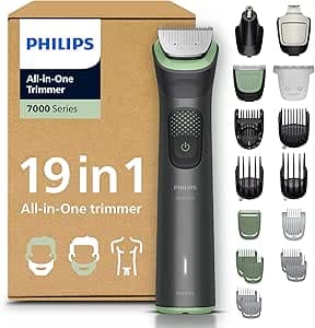 PHILIPS Multigroom Series 7000 All-in-One 19-Piece Beard Trimmer and Hair Trimmer for Face, Head and Body, Self-Sharpening Metal Blades, 26 Length Settings (0.5-20 mm), Model MG7962/30
