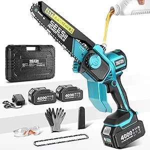 SEESII Flagship 8-Inch Cordless Mini Chainsaw, 2026 Upgraded Brushless Motor, Electric Chainsaw with 2×4000mAh Batteries, Tool-Free Chain Tension & Oiler, Handheld Saw for Fast Tree Branch Cutting