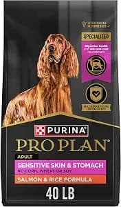 Purina Pro Plan Sensitive Skin and Stomach Dog Food Dry, Adult Salmon & Rice Formula, Digestive Health - 40 lb. Bag