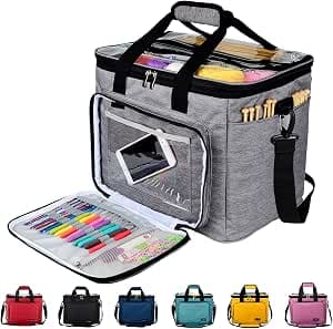 Hoshin Knitting Bag for Yarn Storage, Portable Crochet Tote Bag Yarn Organizer for Crochet Patterns and Hooks, Needles, Skeins of Yarn-Enjoy Knitting/Crocheting Anywhere(Gray)