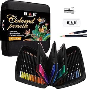 H & B 120 Colored Pencils Kit,Oil Based Soft Core, Professional Color Drawing Set with Case Sharpener,Sketching Layering Blending,Art Set & Supplies for Adults Kids Teens Beginner Coloring,Artist's