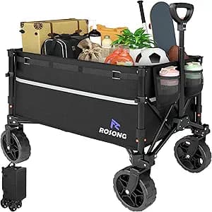 Collapsible Wagon Cart with Wheels Foldable - Folding Utility Heavy Duty Wagons Carts for Grocery Sports Garden Shopping Camping Wheelbarrows (Black, 120L)