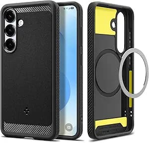 Spigen Rugged Armor MagFit Designed for Galaxy S25 Case [Fast Wireless Charging/Magnet for Galaxy] (2025) - Matte Black | MagFit, Magnet for Galaxy, 2025