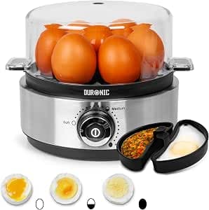 Duronic EB40 BK Egg Cooker 400W 1 to 7 Eggs Thermostat and Timer to Get Boiled or Boiled Eggs with Dedicated Function to Prepare 2 Types of Cooking BPA-Free
