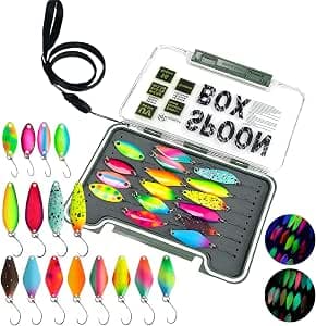 All-Copper Spoons Trout, 16x UV-Active and Self-Luminous Trout Bait, Machilea Spoon Set with Box, Trout Bait, Fishing Blinker, Trout Spoon, Fishing Lure 1.6g/2.5g/3.5g