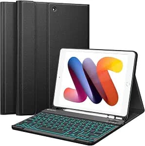 FINTIE Backlit Keyboard Case for iPad 9th / 8th / 7th Generation (2021/2020/2019) 10.2 Inch, Soft TPU Back Cover with 7 Colors Backlight Magnetically Detachable Bluetooth Keyboard, Black