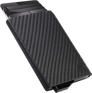 POWR Carbon Fibre Metal Card Holder. RFID Blocking Carbon Fibre Mens Wallet. Card Holder Wallet, Mens Minimalist Slim Metal RFID Blocking Contactless Protector