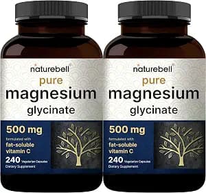 Pure Magnesium Glycinate 500mg with Fat Soluble Vitamin C, 480 Veggie Capsules (2 Pack) – 100% Chelated & Purified – 3rd Party Tested, Filler Free, Vegan Friendly, Non-GMO