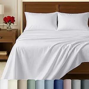 California Design Den Certified 100% Egyptian Cotton Queen Sheets, White | Backed by Good Housekeeping Seal, Light & Airy Soft Sateen, 16" Deep Pocket, All-Around Elastic, Durable, Easy Care 4pc Set