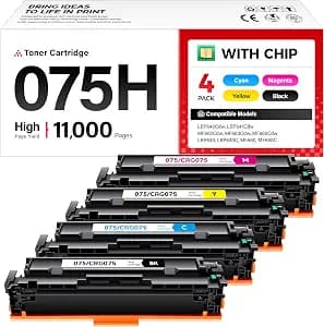 075H Toner Cartridge 4-Pack High Yield with Chip Black Cyan Yellow Magenta Replacement for Canon 075 Compatible Color imageCLASS MF662Cdw MF663Cdw MF665Cdw LBP646Cdw LBP647Cdw MF660C LBP640C Printer