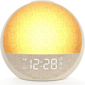 Daylight Alarm Clock, Sunrise Alarm Clock for Gentle Waking, Light Alarm Clock with 7 Alarm Tones, 30 Natural Sounds, Timer, Snooze, Alarm Clock with Dimmable Bedside Lamp, 11 Colours, Gift for Adults