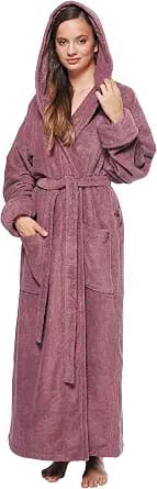 Arus Women's GOTS Certified Organic Cotton Hooded Full Length Turkish Bathrobe