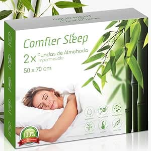 Pillow Protector 50 x 70 cm – 100% Bamboo Three Layers Pack of 2 Breathable Pillow Protective Cover – Waterproof Washable and Silent Cover