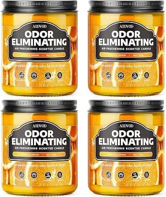 AOOVOO 4 Pack Citrus Lemon Odor Eliminating Highly Fragranced Candle - Eliminates 95% of Pet, Smoke, Food, and Other Smells Quickly, Non Toxic Air Freshing Soy Candle