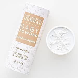Baby Powder Talc-Free, Real Vanilla Amber Natural Scent, Cornstarch Free Arrowroot and Clay Based Powder, Synthetic Fragrance Free, Ora's Amazing Herbal, 2.5 oz