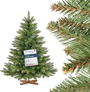 FairyTrees Artificial Christmas Tree 120 cm Northern Fir with Christmas Tree Wooden Stand Test Winner Artificial Christmas Tree with Green Trunk Made in EU
