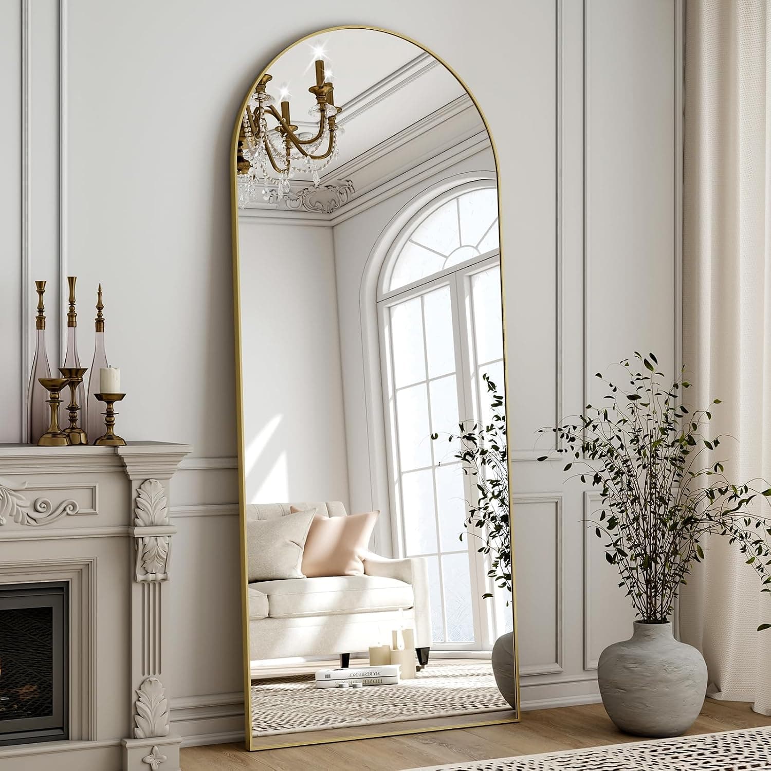 Full Body Mirror 150 x 40 cm, Arched Standing Mirror with Aluminium Frame, Floor Mirror and Wall Mirror for Standing, Leaning or Hanging, for Bedroom & Living Room, Gold