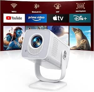 TOPTRO Mini Projector 1080P 4K Supported【Android 13 & Short Throw】 Portable Smart Projector with 270° Adjustable Stand, WiFi 6 Bluetooth 5.4, Auto Keystone, Home Movie Projectors for Bedroom/Kid Gift