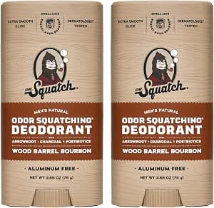 Dr. Squatch Natural Deodorant for Men 2 Pack Wooden Barrel Bourbon - Odor Squatching Deodorant for Men (2.8oz, 2 Pack)