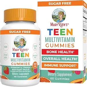 MaryRuth's Multivitamin Gummies for Teens | Vitamin D3, A, C, E, B6, B12, Zinc, Iodine, Biotin | Immunity | Tissue, Vision, & Skin Health | Vegan | Non-GMO | Sugar Free | Gluten Free | 60 Count