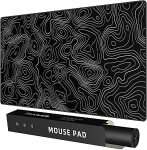 Large Mouse Pad Desk Mat with Black Topographic, Anti-Slip Keyboard Pad with Multifunctional, Comfortable Gaming Mousepad, Office Desk Accessories for Computer, Home and Gaming